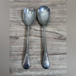 Vintage Montana Silverplate Serving Spoon Fork salad spoons Set Floral Design